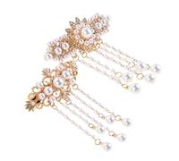 TOPBATHY 2pcs Vintage Rhinestone Pearl Tassel Hair Clips with Spring Snap Small Fringe Barrettes for Women Elegant Chinese Style Accessories for Parties Daily Styling and