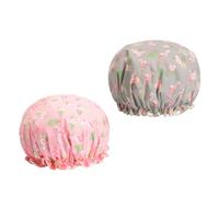 TOPBATHY 2Pcs Waterproof Shower Caps Flamingo Printed Reusable Bathing Hat for Thick Long Hair Lightweight Foldable Spa Cover