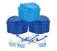 TOPBATHY 3 Sets Denture Care Kit with Brush and Storage Case for Daily Oral Cleanliness, Gentle Cleaning, Plastic and Nylon Material, Portable Mouth Guard Holder for Outdoor Use and False