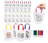 TOPBATHY 32 Pcs DIY Coloring Tote Bag with Multi-color Pens Reusable Non-woven Fabric Goodie Bags for Art-themed Party Favors School Crafts Birthday Celebrations and Family