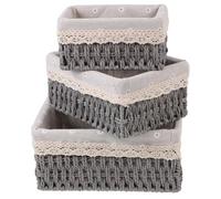 TOPBATHY 3Pcs Grey Rattan Woven Desktop Storage Baskets with Capacity for Cosmetics Sundries Clothes Organizer for Home and Living