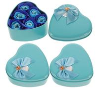 TOPBATHY 3Pcs Sky-Blue Rose-Shaped Flower Soap Set in Heart-Shaped Tin Box, Creative Mothers Day Present with 6 Soaps Per Box, Floral Scented Gift for Women Bath and Skin Care