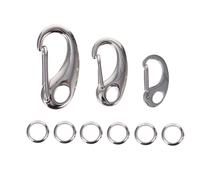 TOPBATHY 3Pcs Stainless Steel Harness Clips Snap Hook and 6Pcs Collar Rings for Dog Cat Collar Connection