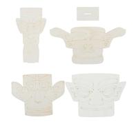 TOPBATHY 4pcs DIY Wooden Sanxingdui Mask Set Unpainted Museum Craft Pieces, Khaki Wood Material with Vintage Cultural Style, Gifts for History Enthusiasts and Living Room Decoration