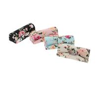 TOPBATHY 4pcs Embroidered Floral Lipstick Case Cloth Lip Balm Holder with Button Closure Portable Storage Boxes for Home Office Travel