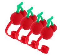 TOPBATHY 4pcs Funny Cherry Fruit Silicone Straw Caps Reusable Protective Covers for Water Bottles Tumblers Dustproof Straw Tips for Outdoor Use