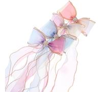 TOPBATHY 4pcs Gradient Ribbon Hair Bows with Pearl Accent Bowknot Clips for Women Lace Mesh Barrette Hair Accessories for Parties Travel Everyday Style