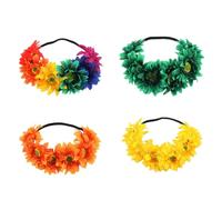 TOPBATHY 4pcs Hawaiian Floral Headband Set, Artificial Sunflower Hair Wreaths with Colorful, Dark Green, Yellow, Orange, Beach Party Hair Accessories for Festival and Holiday Use