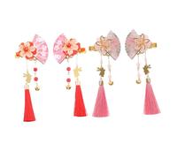 TOPBATHY 4PCS Japanese Kimono Tassel Hair Clips with Floral Beads and Fan Design Hanfu Side Clip Accessories for Bridal Cosplay Chinese Costume Elegant Vintage Style