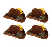 TOPBATHY 4pcs Mini Cowboy Hat for Small Pets Lightweight Woolen Felt with Charming Floral Decoration, Adjustable Strap for Guinea Pigs, Rodents, for Festive Occasions and Daily Play