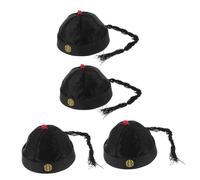 TOPBATHY 4pcs Qing Dynasty Emperor Hats with Ponytails for Adults Historical Chinese Royal Role Play Headwear Lightweight Antique Costume Caps for Cosplay and Theater Performance