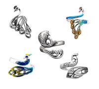 TOPBATHY 5Pcs Adjustable Vintage Knitting Rings Unisex Finger Loop Ornaments for Crochet and Hand-knitting Alloy Wear-resistant Crafting Accessories with Animal Patterns Portable and