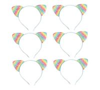 TOPBATHY 8Pcs Rainbow Cat Ears Headband for Party Makeup Facial Use Comfortable Non-slip Hair Hoop Accessories for Halloween Birthday Carnivals