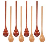 TOPBATHY 8pcs Wood Stirring Spoon Wooden Honey Teaspoon Long Handle Teaspoon Mixing Table Stir Spoons Cocktail Stirrer for Honey Sauces and Condiments