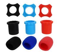 TOPBATHY 9pcs Microphone Protective Kit Including Sponge Covers, Shockproof Rings, and Tail Caps in Black, Red, and for KTV and Stage Use