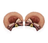 TOPBATHY Adorable Bear Ears Hair Clips with Bow Kawaii Hair Accessories for Animal Headband for Cosplay Birthday Party Festival Wedding Halloween Christmas Warm Camel Color