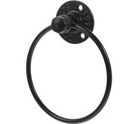 TOPBATHY Black Iron Towel Ring Wall Mounted Vintage Hand Towel Holder Bathroom Rack with Industrial Style for Smooth Surfaces