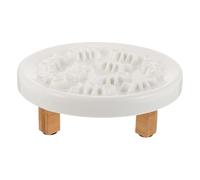 TOPBATHY Ceramic Dog Slow Eating Bowl Puppy Feeder with Elevated Wood Stand Creative round Design for Feeding Small Dogs and Cats