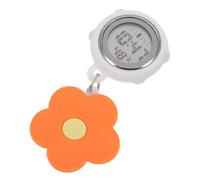 TOPBATHY Digital Nurse Watch Clip with Retractable Badge Reel, Waterproof Silicone Cover and Orange Flower Design, Glass Dial with Luminous Display, for Procedures and Hospital Use