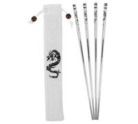 TOPBATHY Dragon Pattern Reusable Metal Chopsticks Set 23.5cm Stainless Steel Nonskid Household and Travel Chopsticks with 2 Pairs and Storage Bag for Asian Dining