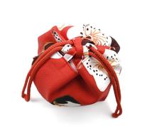 TOPBATHY Drawstring Cosmetic Bag Red Kimono-Inspired Makeup Storage Japanese Style with Cherry Blossom Pattern, Portable Lightweight Coin Holder for Travel and Everyday Use