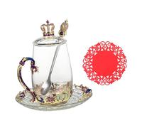 TOPBATHY Enamel Flower Tea Mug Set Clear Glass Cups with Floral Design Decorative Crown Pattern Multi-use for Coffee Milk Juice Gift for Weddings and Anniversaries
