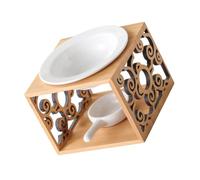 TOPBATHY Essential Oil Burner Ceramic Bamboo Wax Melt Burner Tealight Holder Handle Vintage Aromatherapy Diffuser for Bedroom Office Room