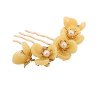 TOPBATHY Floral Jade Hairpin Side Comb Clip Handmade Yellow Petal Hair Stick Traditional Chinese Hair Accessory for Women Brides Wedding Party