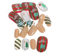 TOPBATHY French Tip Almond Fake Nails Short Press On Full Cover Glue On Almond Shape Artificial Nails for Women Christmas Holiday Medium Length