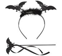 TOPBATHY Halloween Bat Headband and Wand Set for Women, Black Fabric and Plastic Material, Easy to Wear with Good Hand Feeling, for Role Play and Theme Party Accessories Random Color