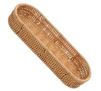 TOPBATHY Handwoven Large Oval Cutlery Basket Silverware Organizer with Imitation Rattan Material Light Coffee Color Utensil Holder for Kitchen Countertop and Dining Table Storage