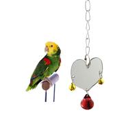 TOPBATHY Heart Shape Single Face Glass Parrot Mirror Toy for Budgie | Silver Finish, Cage Hanging Design, Bell Detail, Anti-broken Build, Stress Relief for Bird Use Random Color