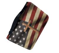 TOPBATHY Large Faux Leather Bible Cover with Secure Zipper Closure, Vintage American Flag Design Book Carrying Case for Church and Academic Study, Protective Bible Holder Bag Organizer