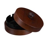 TOPBATHY Large Stainless Steel Ashtray with Black Liner and Wooden Lid, Portable Outdoor Windproof Smoking Ashtray with Handle for Home Patio Tabletop Use