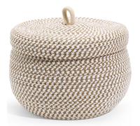 TOPBATHY Lidded Rope Storage Basket 8.3 Inch Small Woven Organizer for Home Desktop Cotton Rope Round Basket for Neat Tidying and Storage