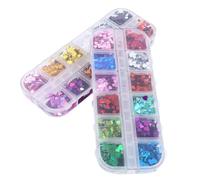 TOPBATHY Love Heart Nail Art Sequin Set 2 Boxes Holographic Manicure Glitter 2-Grid 12-Grid Heart-Shaped Nail Stickers Shining Decoration