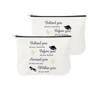 TOPBATHY Makeup Bags White for Teen 2pcs Inspirational with Graduation-inspired Design, Portable Cloth Cosmetic Cases Versatile Storage 8.9 X 5.9 X 2.2 Inch for Everyday Use