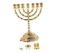 TOPBATHY Menorah Candle Holder Set Gold 7-branch Jewish Menorah Centerpiece Taper Candlestick Stand Religious Shabbat Hanukkah Decoration Home Desktop Ornament