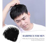 TOPBATHY Men's Human Hair Replacement Piece Bald Patch with Clip Natural Black Overhead Toupee for Daily Wear and Formal Events Machine Woven for Realistic Look and Secure Fit