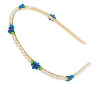 TOPBATHY Minimalist Daisy Pearl Headband for Women and Teens Elegant Imitation Pearl and Rice Bead Hairband Chic Wrapped Accessory Stylish Festival and Casual Hair Decoration