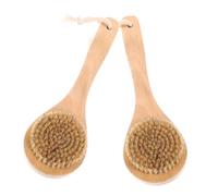 TOPBATHY Natural Boar Bristle Shower Back Brush 2pcs Medium Handle Bath Scrubber Body Exfoliating Massage Brushes for Wet and Dry Use