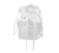 TOPBATHY Pearl Rhinestone Wedding Bag Bride Handbag with Drawstring | White Satin Finish, Floral Pearl Decor, Handheld Design, Bridesmaid Favors and Wedding Planners