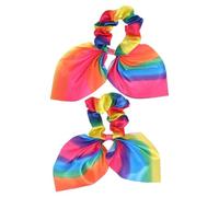 TOPBATHY Rabbit Ear Hair Ties 2pcs Elastic Ponytail Holders with Rainbow Tassel Design Cloth Hair Bands for Women Girls Daily Styling