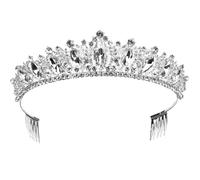 TOPBATHY Rhinestone Bridal Headband with Comb, Silver White Crown Tiara for Wedding, Birthday, Non-Slip Queen Hair Accessory