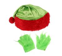 TOPBATHY Santa Hat and Green Furry Gloves Set for Halloween and Christmas Monster Cosplay Costume Accessories Vibrant Party Props for Adults and Unique Holiday