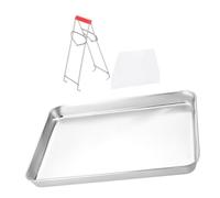 TOPBATHY Stainless Steel Rice Noodle Roll Pan Set Flat Rectangular Steaming Tray Large Capacity Baking Sheet Easy Clean Versatile for Baking Roasting Serving 26.5x20.5x1.2cm Gripper Random Color