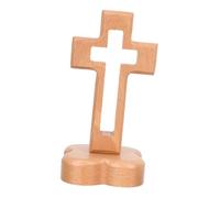 TOPBATHY Vintage Handcrafted Wooden Altar Cross with Stand for Spiritual Home Decor Religious Tabletop Decoration Beech Wood Hollow Base Faith Symbol for Church and Mantel Display