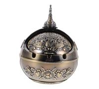 TOPBATHY Vintage Zinc Alloy Ashtray with Windproof Lid for Indoor Outdoor Use Smokeless Odorless Tabletop Cigar Ash Tray Retro Metal Home Decor with Easy Cleaning and Mess Design