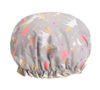 TOPBATHY Waterproof Double Layer Shower Cap for Women Bathing Hat with Grey Unicorn Print Reusable Kitchen Hat Splash Guard Elastic Band for Hair Protection