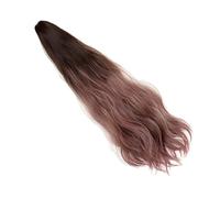 TOPBATHY Wavy Gradient Color Ponytail Wig for Women, Long Curly Hairpiece with Invisible Small Tiger Clip, Deep Brown to Pink Ombre Hair Accessory for Daily and Party Styling